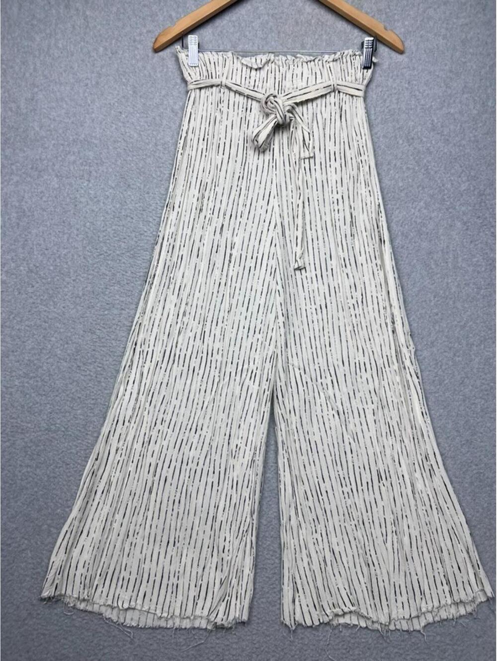 Billabong Striped Palazzo Pants S Wide Leg Beach Paperbag Coastal Boho